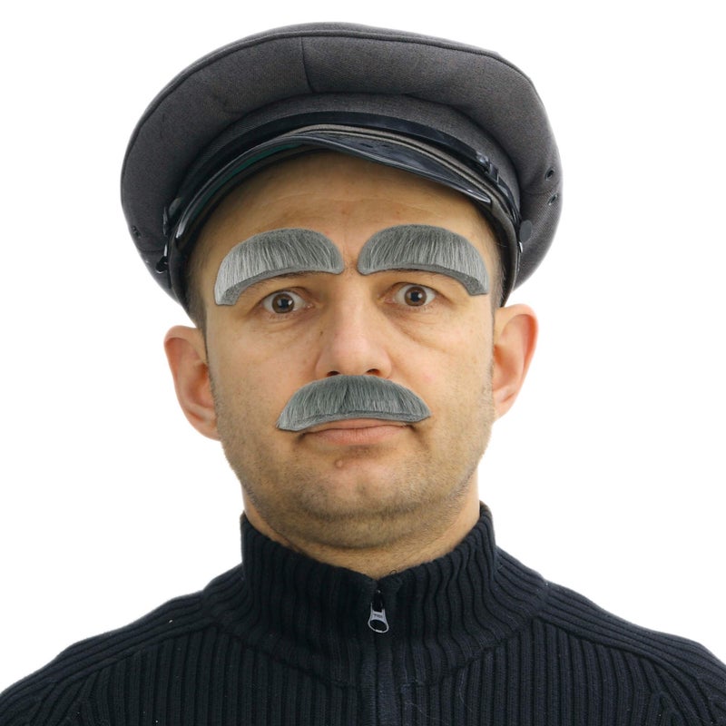 Skeleteen Old Man Eyebrow and Mustache - Old Man Bushy Stick On Fake Grey Eyebrows and Moustache Set Kit for Men, Women and Children - Image 4